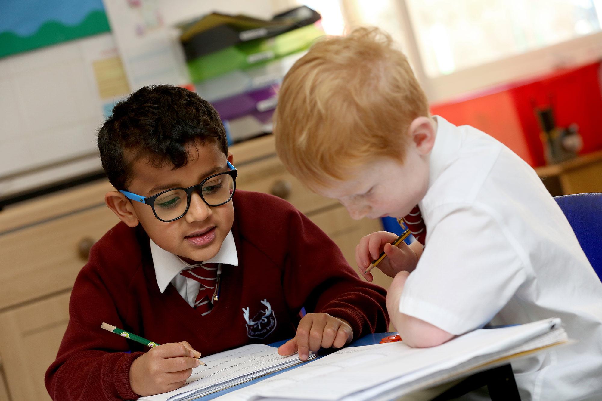 Children collaborating on a large painted mural